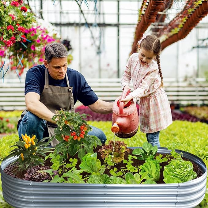 Raised Garden Bed, Outdoor Galvanized Planter Boxes, Galvanized Garden Beds Outdoor with Metal Plant Stakes, Large Raised Garden Stock Tank, Garden Beds for Vegetables Planter 4×2×1ft