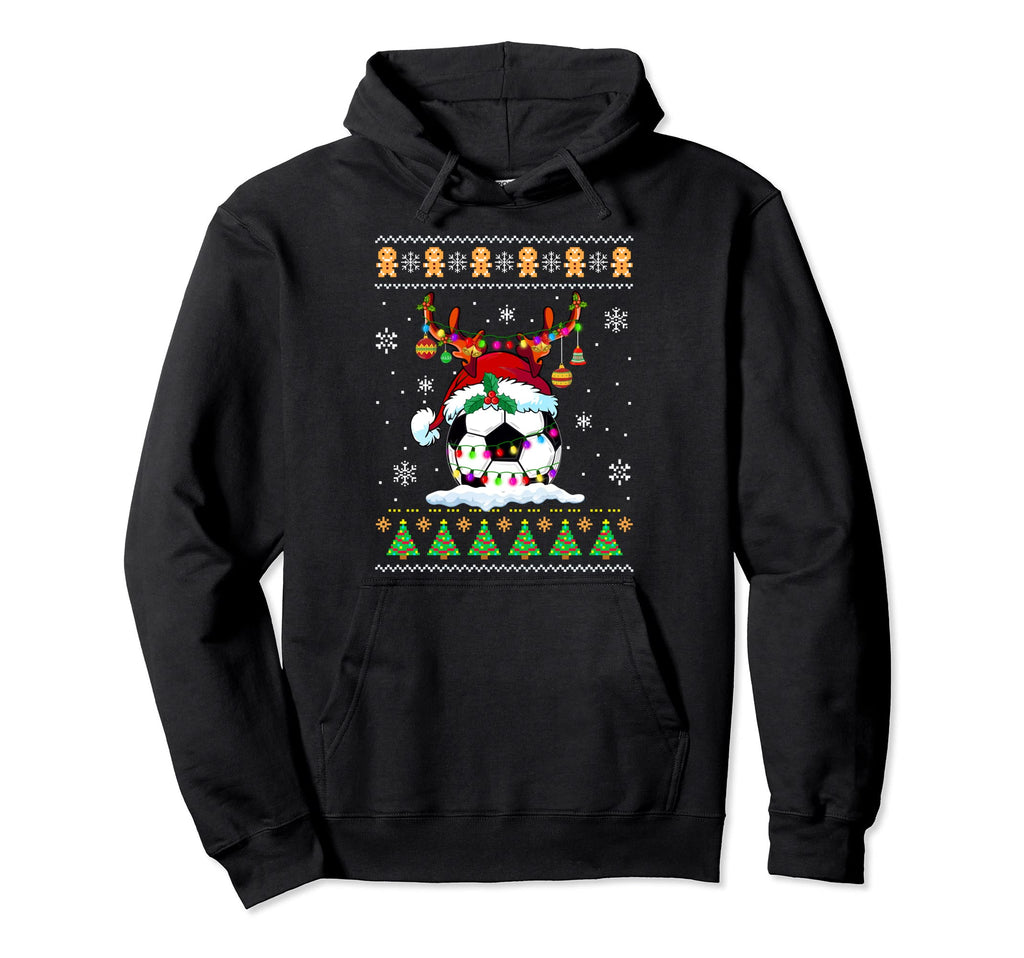 Soccer Ball Reindeer Santa Hat Hoodie - Casual Everyday Wear Men Women