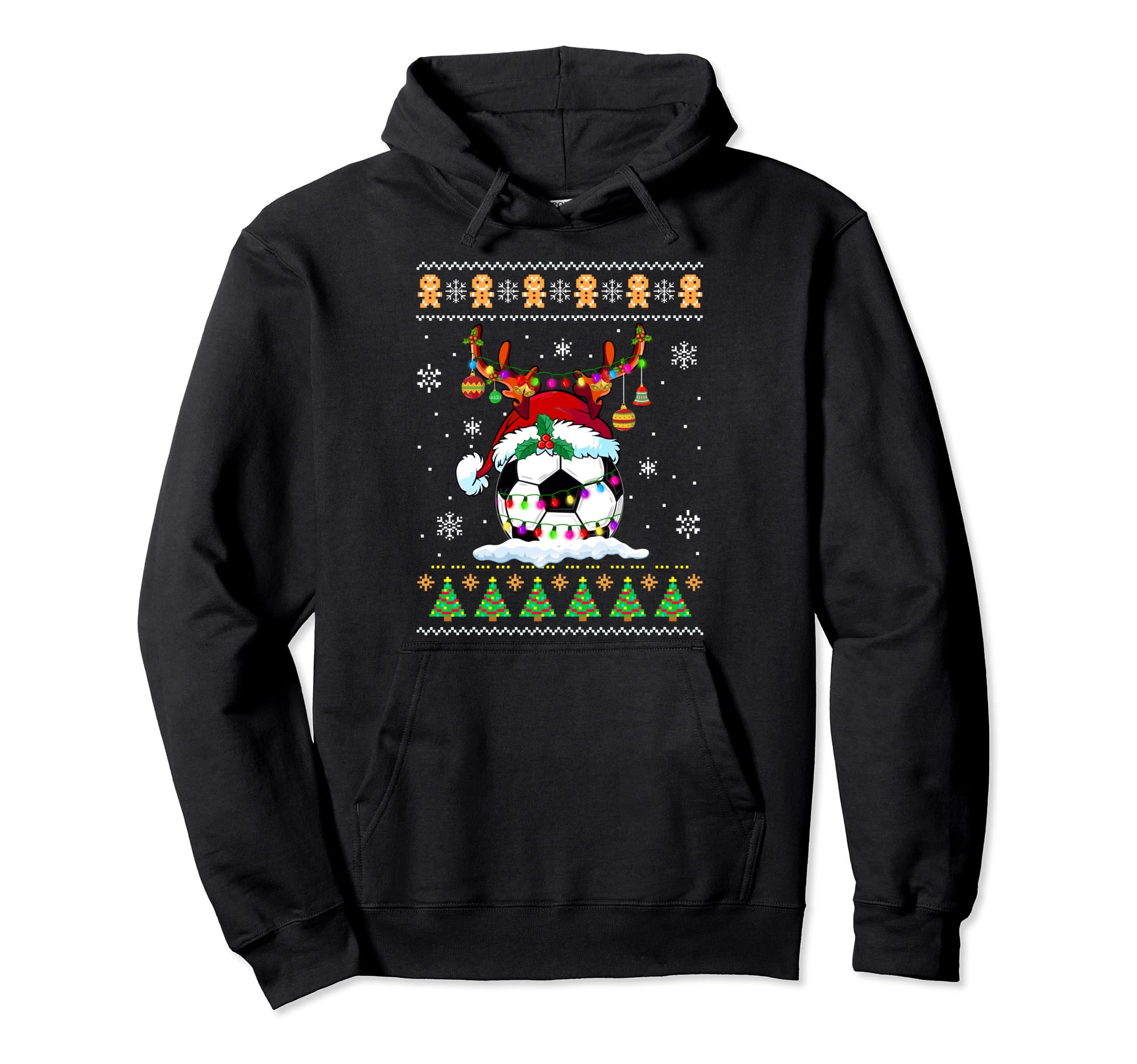 Soccer Ball Reindeer Santa Hat Hoodie - Casual Everyday Wear Men Women