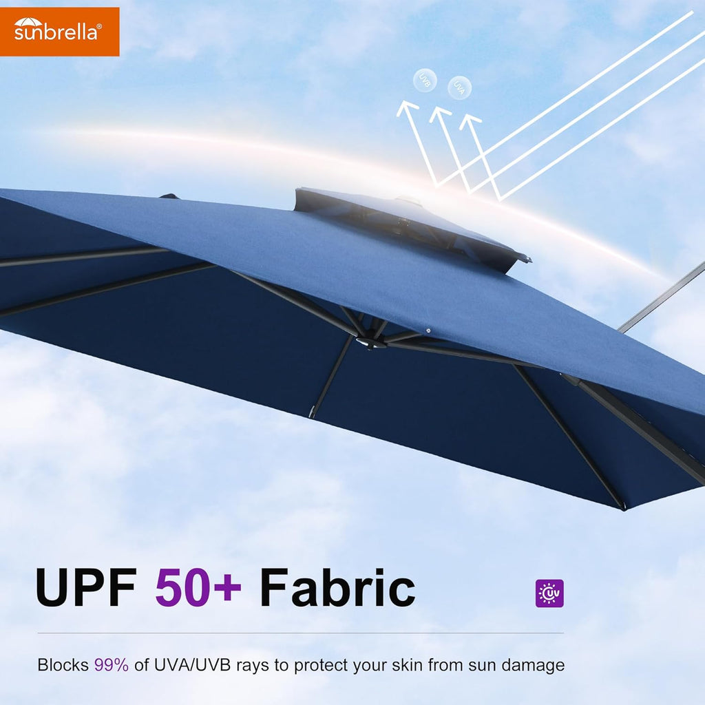 PURPLE LEAF Cantilever Umbrella Outdoor 10' X 13' Double Top Large Rectangle Heavy Duty 360° Rotation Offset Sun Shade Umbrella for Garden Patio Deck Pool Backyard Spectrum Indigo
