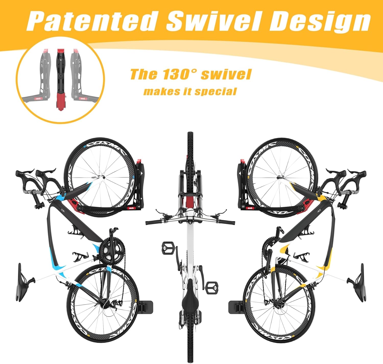 TORACK BIKEPAL No Lift Swivel Bike Rack, Space Saving Vertical Wall Mount Bike Holder for Garage Storage (1 Pack)