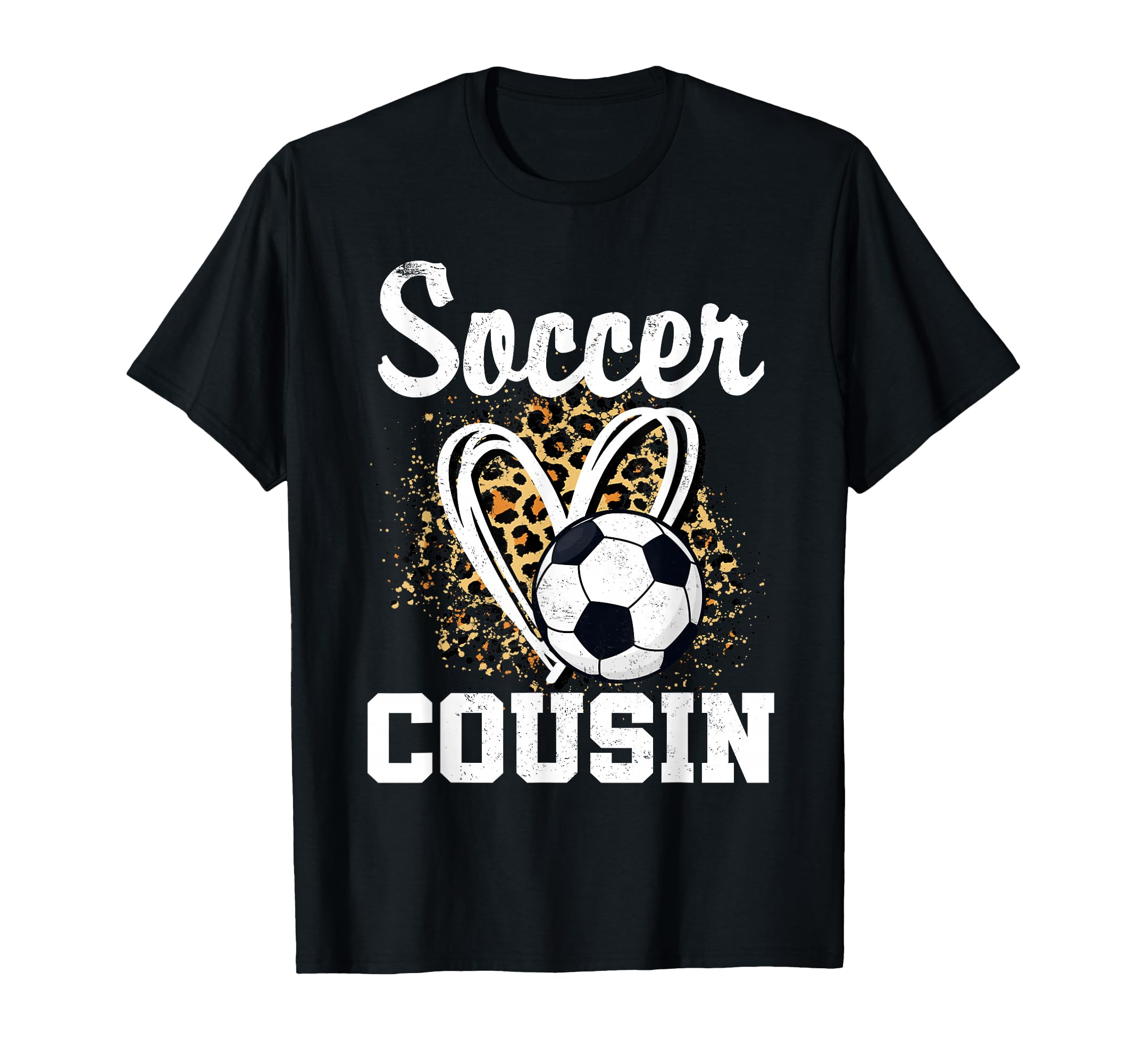 Soccer Cousin Leopard Heart Soccer Fan T-Shirt - Trendy Graphic Men Women
