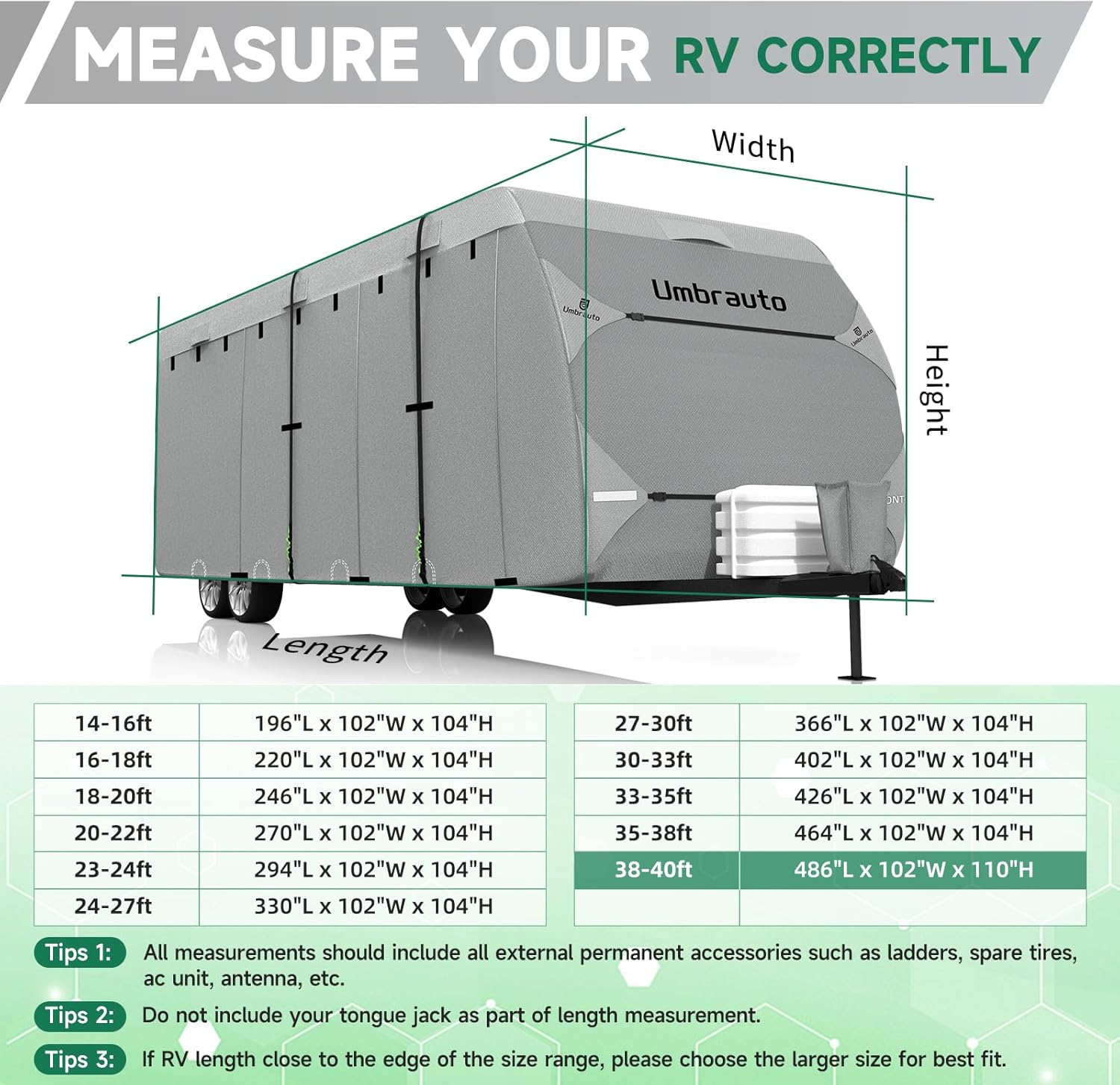 Umbrauto Bi-component Hi-tech Fabric RV Cover,Travel Trailer Cover, Waterproof Camper Cover, Toy Hauler Cover with Tongue Jack Cover, Extra Windproof Ropes, Gutter Covers