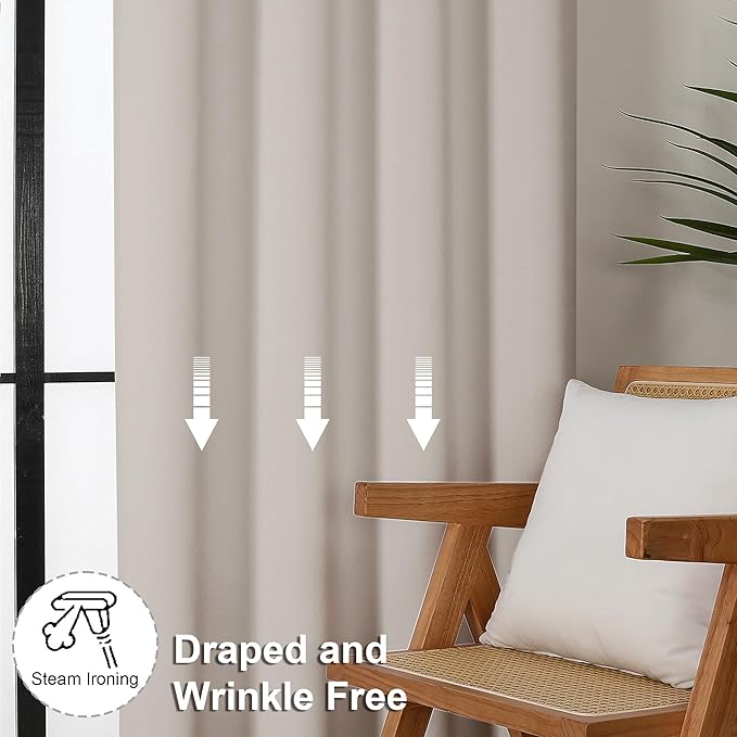 Simplebrand Ava Natural Short Blackout Curtains for Bedroom 54 Inches Long 2 Panels Set, Solid Thermal Insulated, Energy Saving Window Treatment Curtains Blackout Drapes, W40 x L54 Inch, Natural