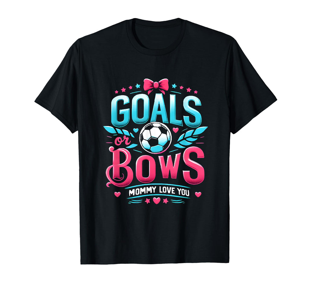 Adorable Gender Reveal Goals Or Bows Mommy T-Shirt - Graphic Print Unisex