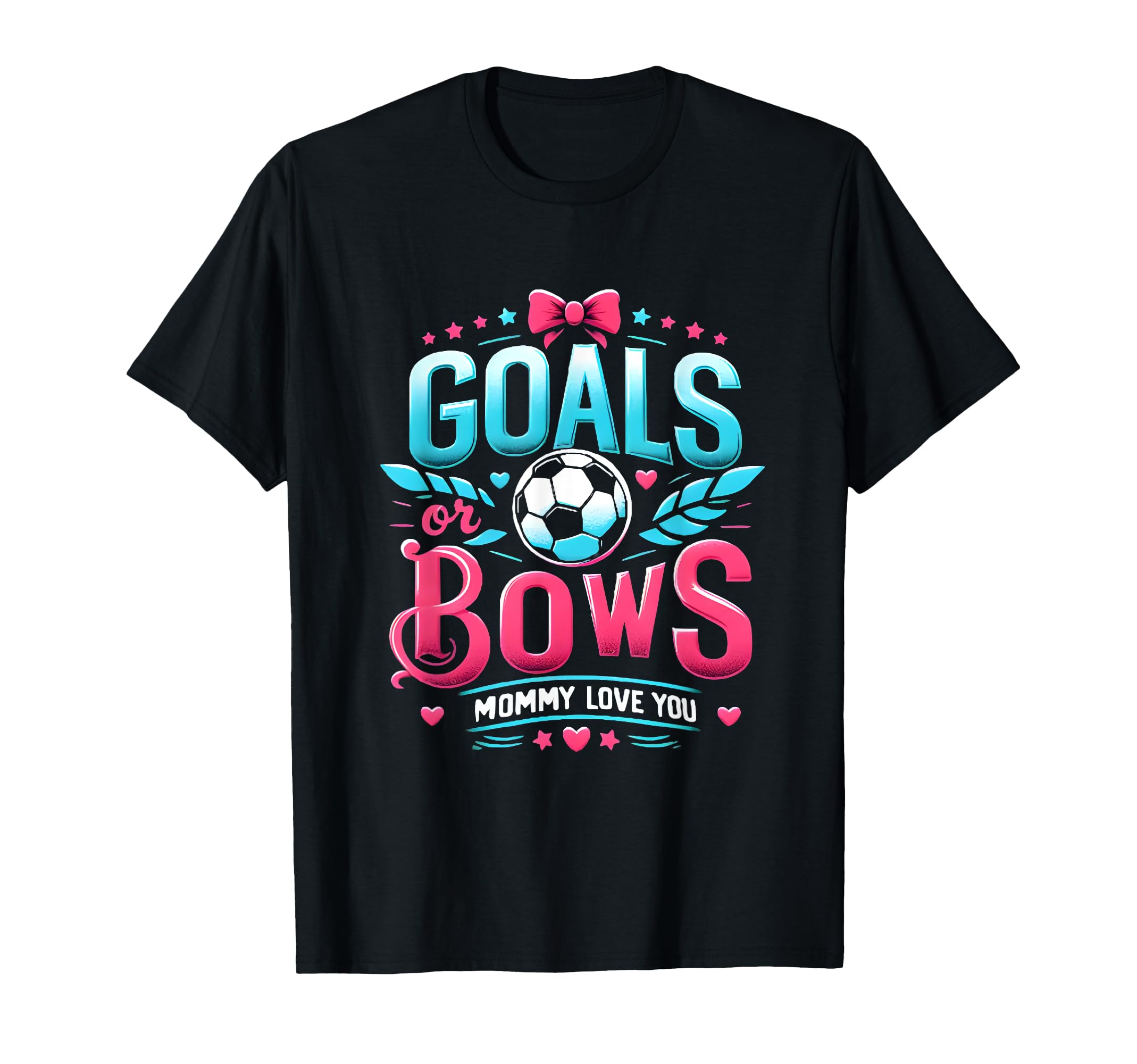 Adorable Gender Reveal Goals Or Bows Mommy T-Shirt - Graphic Print Unisex