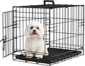 FDW Dog Crate for Small Dogs 18 Inch Folding Metal Wire Pet Cage Double Door W/Divider Panel Indoor Outdoor Kennel Leak-Proof Plastic Tray,Black