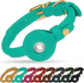 OOPSDOGGY Rolled Leather Dog Collar with Airtag Holder - Reflective Round Airtag Dog Collar - Soft Tracking Pet Collar for Small Dogs Puppy Cats Kitten (Teal, S, 10"-13")