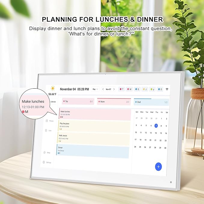 15.6 Inch Smart Digital Calendar Wall Planner & Chore Chart, IPS FHD 1920x1080 Touchscreen Interactive Display for Family Schedules, Streamline Household Organization