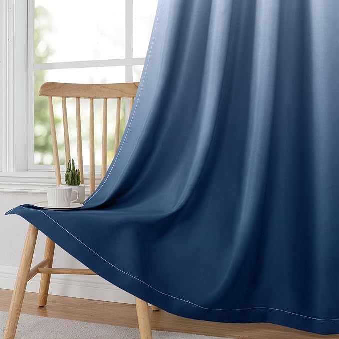 HOMEIDEAS Navy Blue Ombre Blackout Curtains 52 X 84 Inch Length Gradient Room Darkening Thermal Insulated Energy Saving Grommet 2 Panels Window Drapes for Living Room, Bedroom