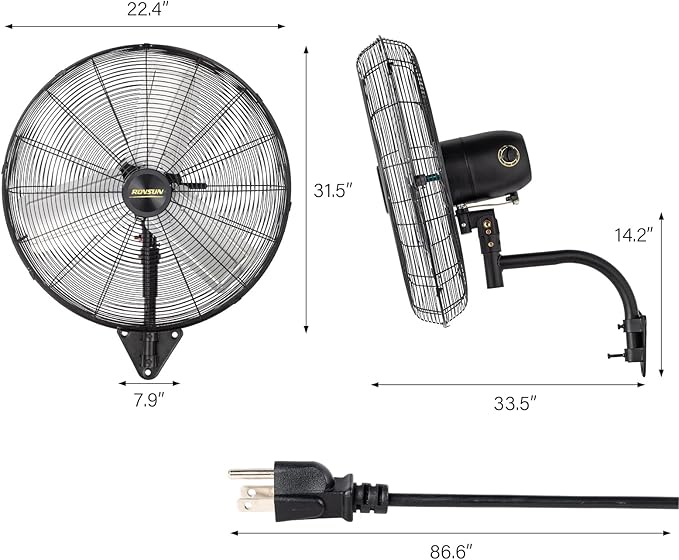 ROVSUN 30 Inch Industrial Wall Mounted Fan, Max 10600 CFM High Velocity Wall MountFan w/ 3 Speed Settings, Aluminum Blade & Dual Ball Bearing Motor, for Garage, Gym, Piano