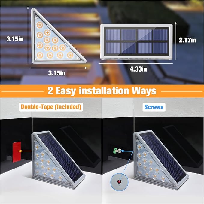 VOLISUN Solar Stair Lights 8 Pack, Solar Step Lights Waterproof IP67, Outdoor Step Light with 13 LEDs, Outdoor Lighting Decor for Yard Stair, Patio, Front Step, Front Porch and Deck(Cool White)