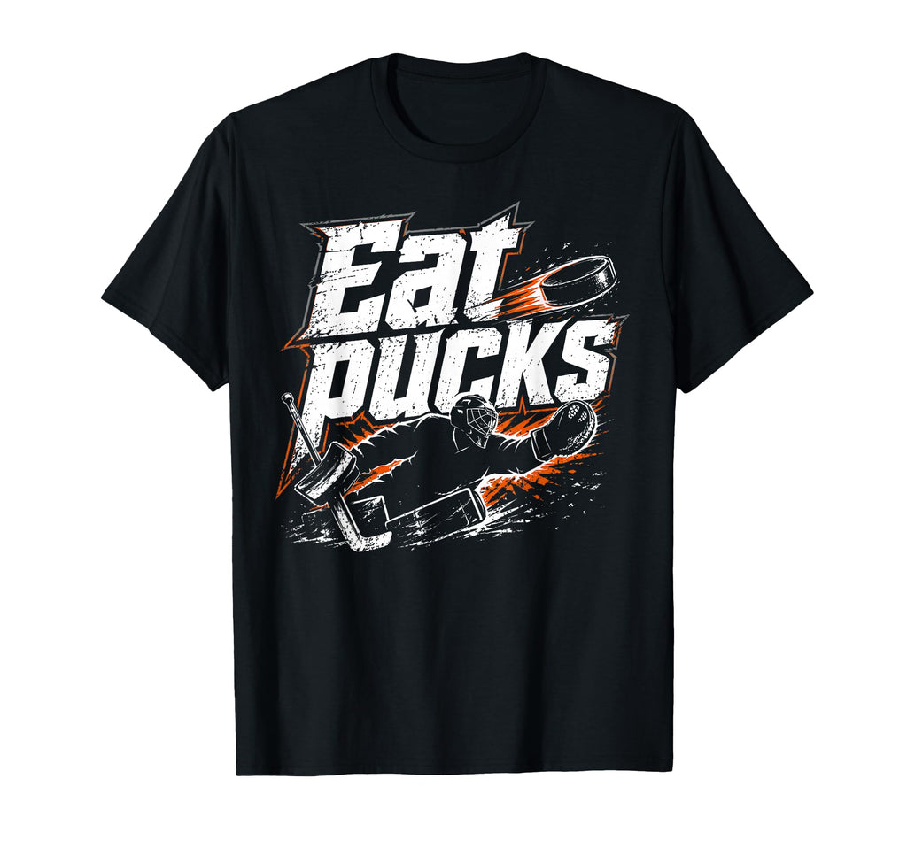 Ice Hockey Goalkeeper Pucks Goalie T-Shirt - Casual Everyday Wear Unisex