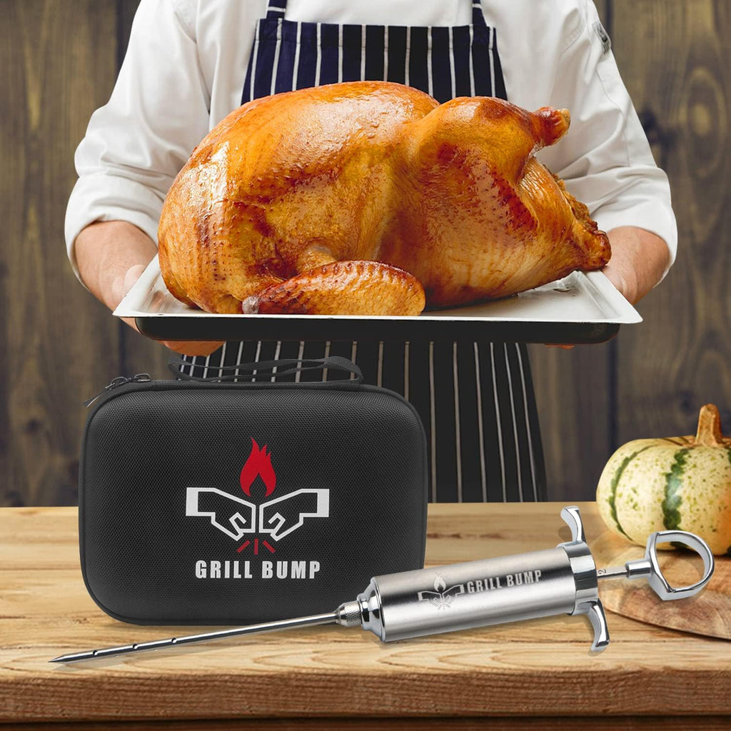 Meat Injector Syringe Kit with 3 Professional Marinade Injector Needles and Travel Case for BBQ Grill Smoker, Turkey and Brisket; 2-oz Large Capacity, Both Paper User Manual and E-Book