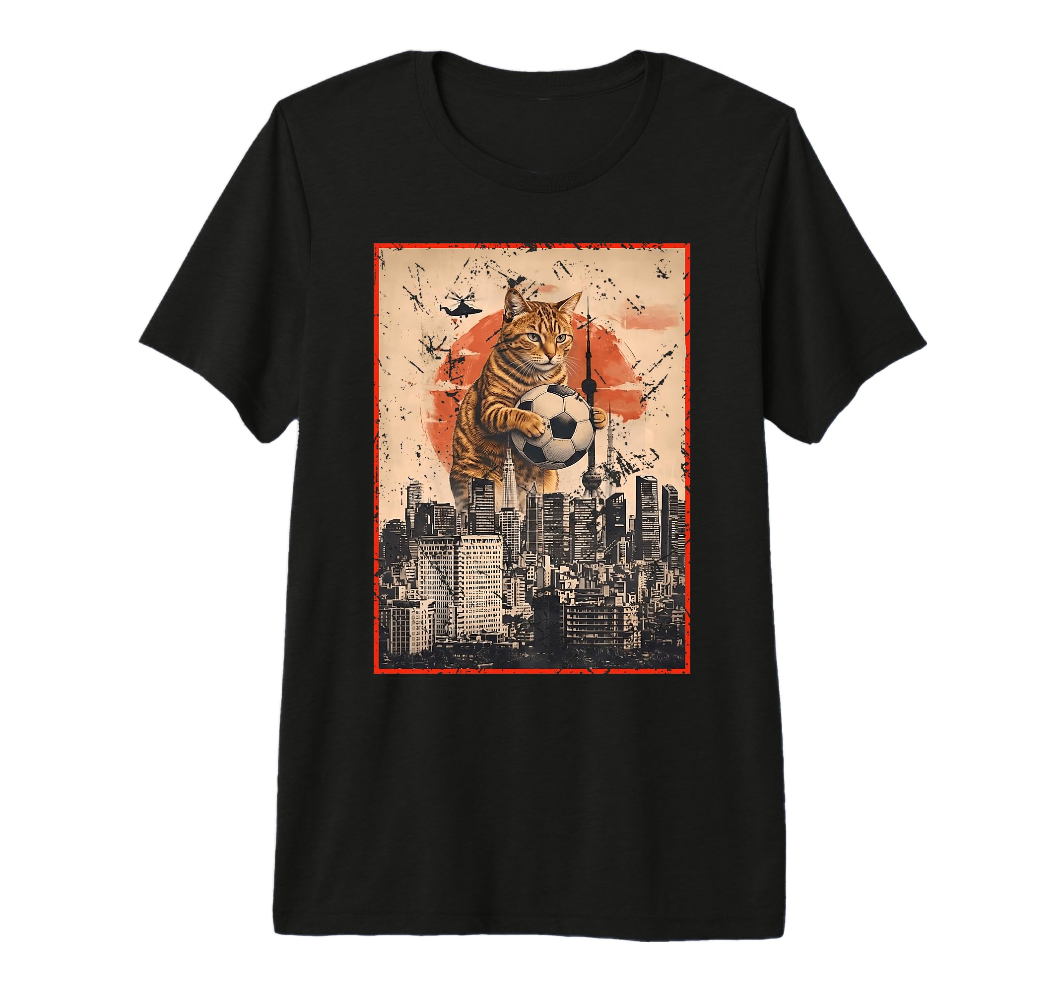 Funny Soccer Ball Giant Cat Japanese T-Shirt - Fun Novelty Design Unisex