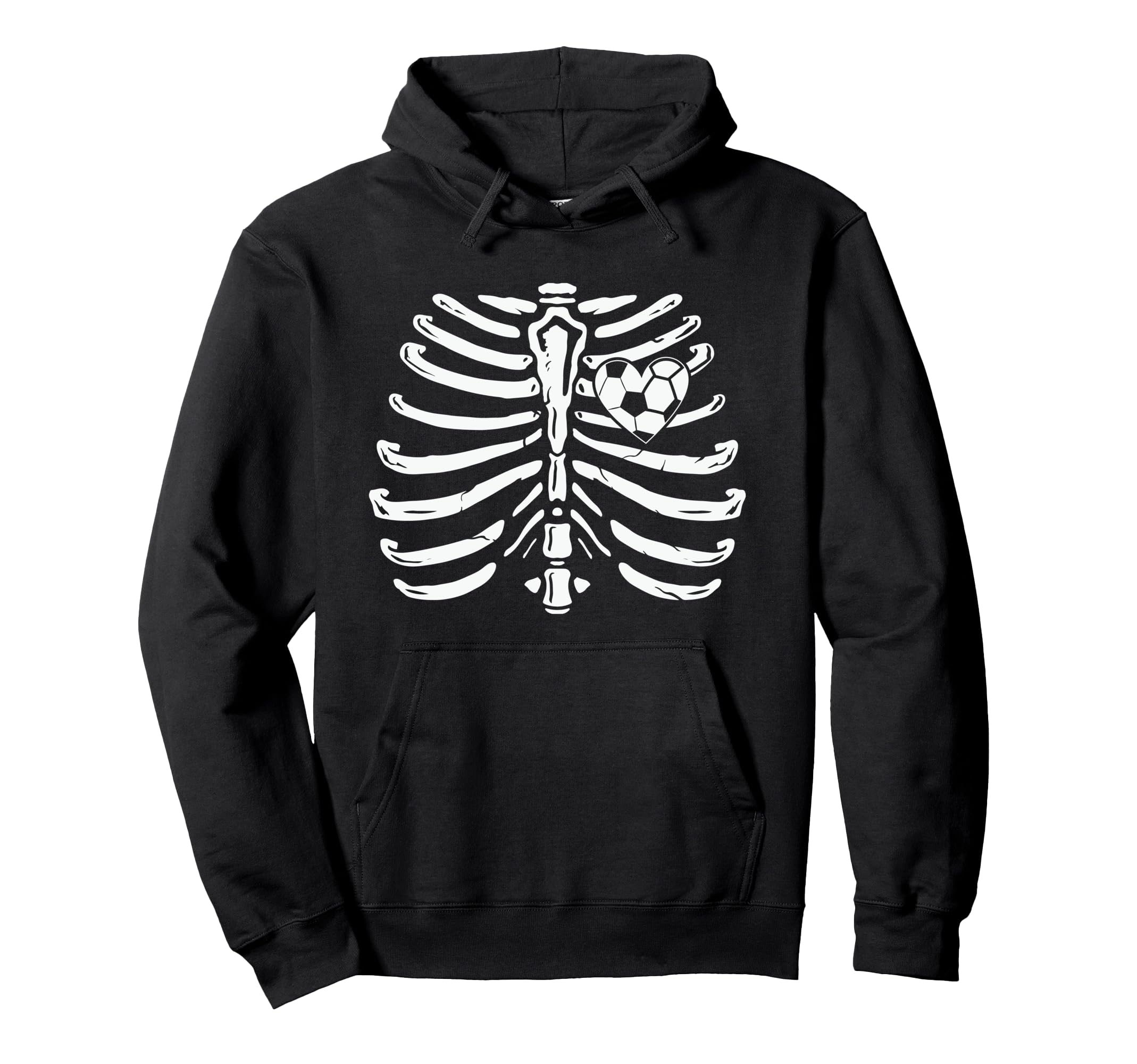Soccer Ball Heart Skeleton Humorous Hoodie - Minimalist Print Men Women