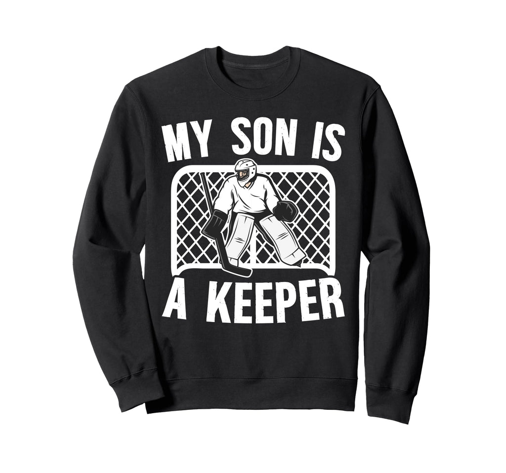 My Son Is Hockey Keeper Mom Sweatshirt - Minimalist Print for Adults