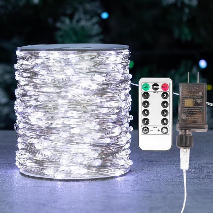 Fairy Lights Plug in,100FT 300 LEDs Waterproof Led String Lights,Twinkle Light with 8 Modes Remote for Outdoor Indoor Christmas Wedding Birthday Garden Party Decorations,Cool White