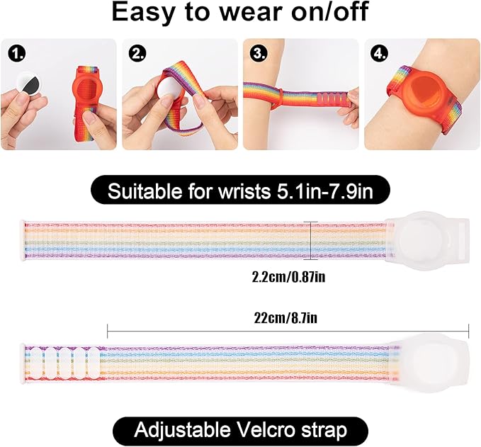 Kids Wristband Compatible with Apple AirTag, Protective Case for Air Tag GPS Tracker Holder with Nylon Bracelet, Adjustable Anti Lost Watch Band for Toddler Child Elder(Rainbow)