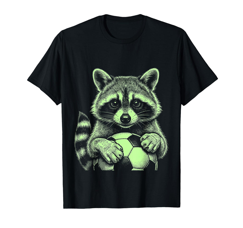 Soccer Fan Engraved Raccoon Playing T-Shirt - Casual Everyday Wear Unisex