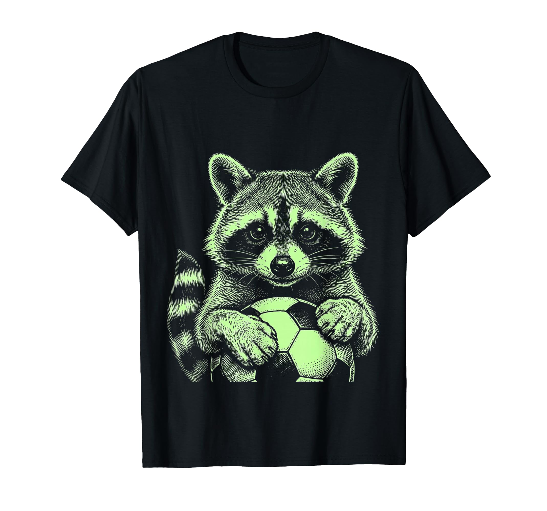 Soccer Fan Engraved Raccoon Playing T-Shirt - Casual Everyday Wear Unisex