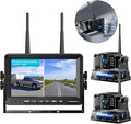 Fookoo HD Magnetic Wireless Backup Camera, 1080P 7" Dual Split Monitor & Rechargeable Rear View Cameras, Lower Consumption 1-Min Installation No Drilling Recording for RV Trailer Truck Camper DCX702