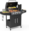 ROVSUN 4 Burner Propane Gas Grill with Side Burner, 58,000BTU BBQ Grills with Enameled Cast Iron Grates, Shelf & Cabinet for Outdoor Garden Patio Backyard Barbecue Cooking
