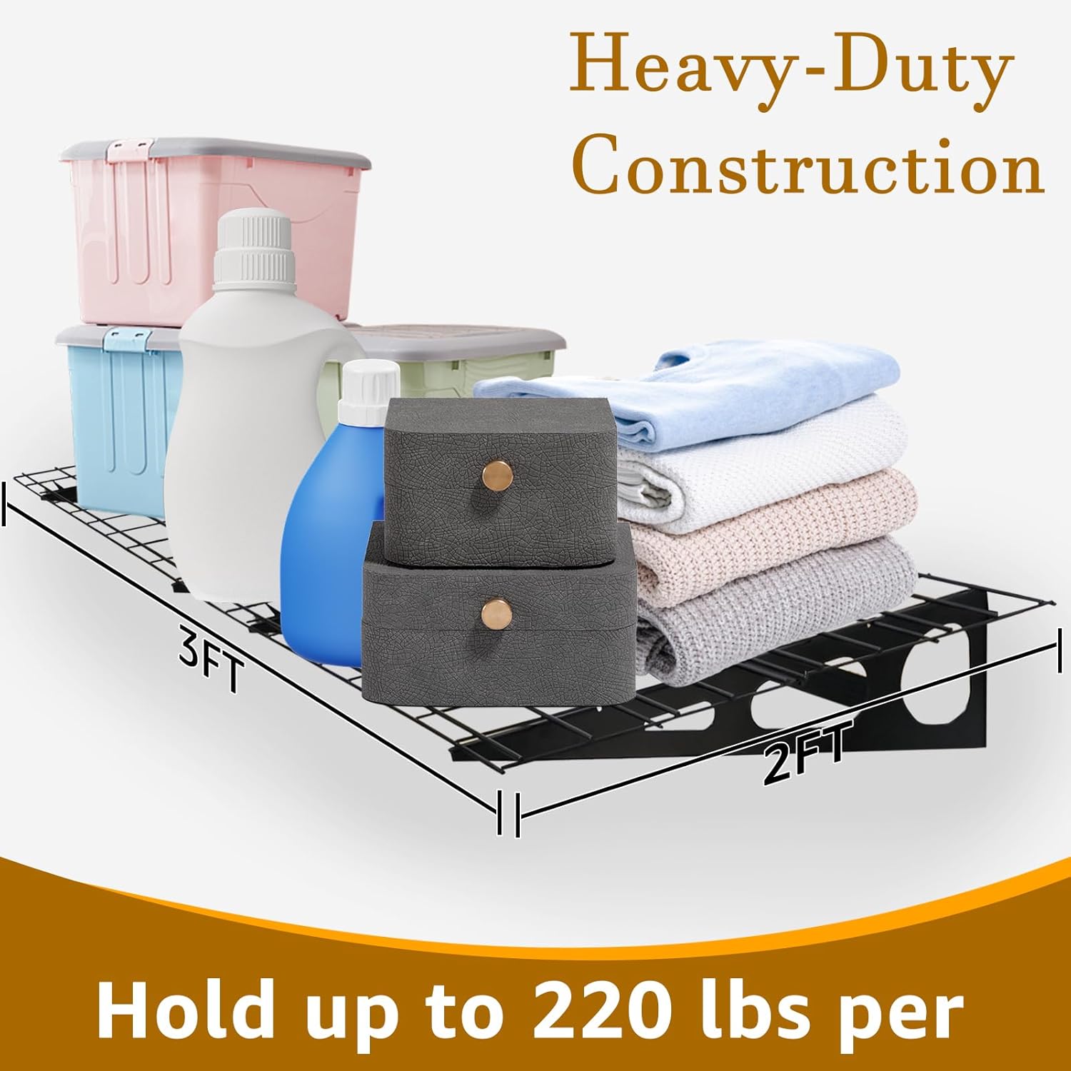 2 Pack 2x6 FT Garage Shelving Wall Mounted, 24x70 inch Floating Shelves, Heavy Duty Storage Rack, Black 440lbs Each Floor Bearing