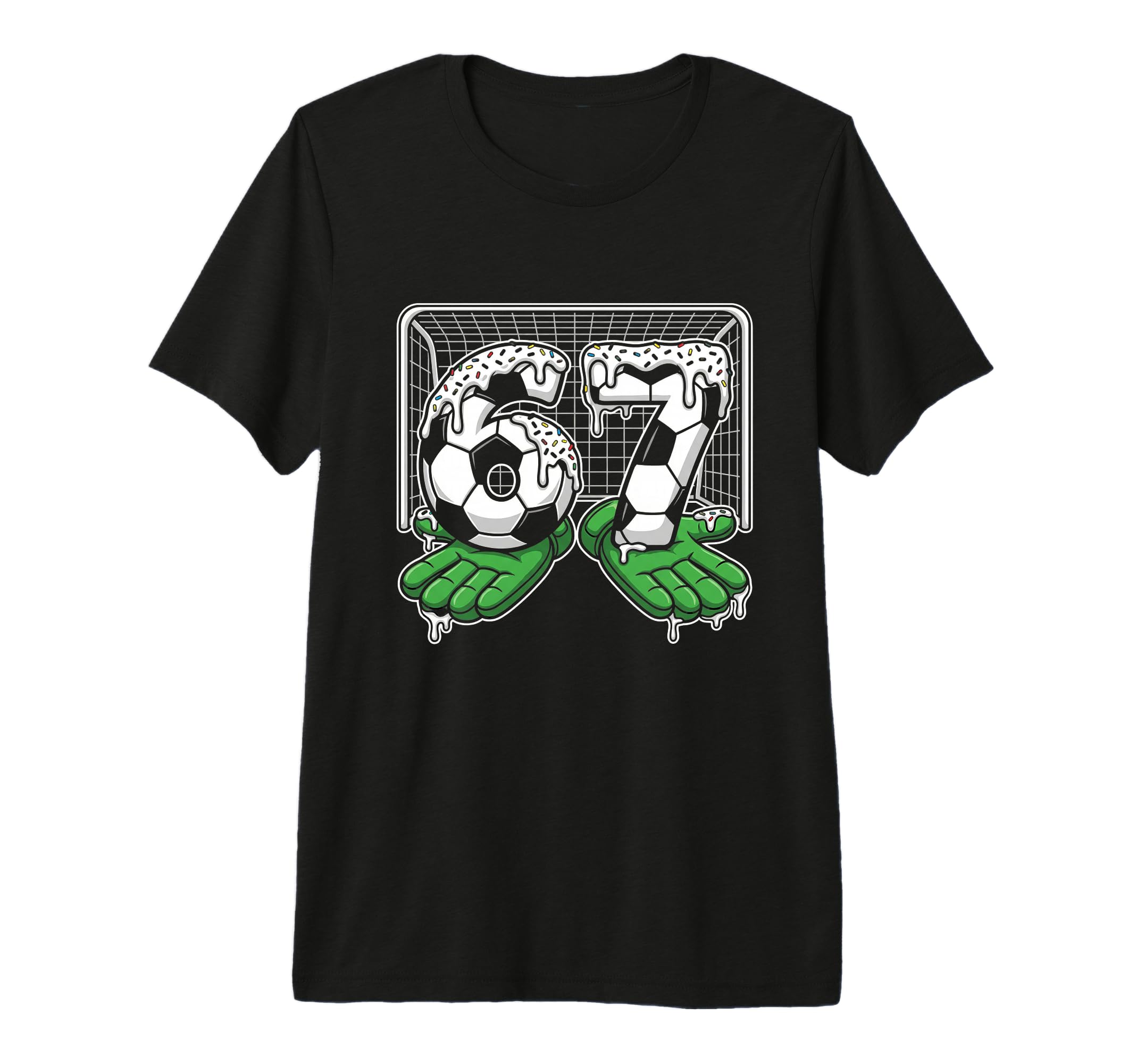 67 Soccer Ball Goalie Net Gloves T-Shirt - Novelty Apparel for Adults