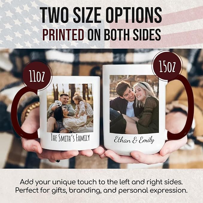 Ship Next Day Custom Mug Design Your Own Photo Text Personalized Picture Gifts for Women Men Customized Gifts Idea Personalized Coffee Mugs 11oz Dark Red Handle