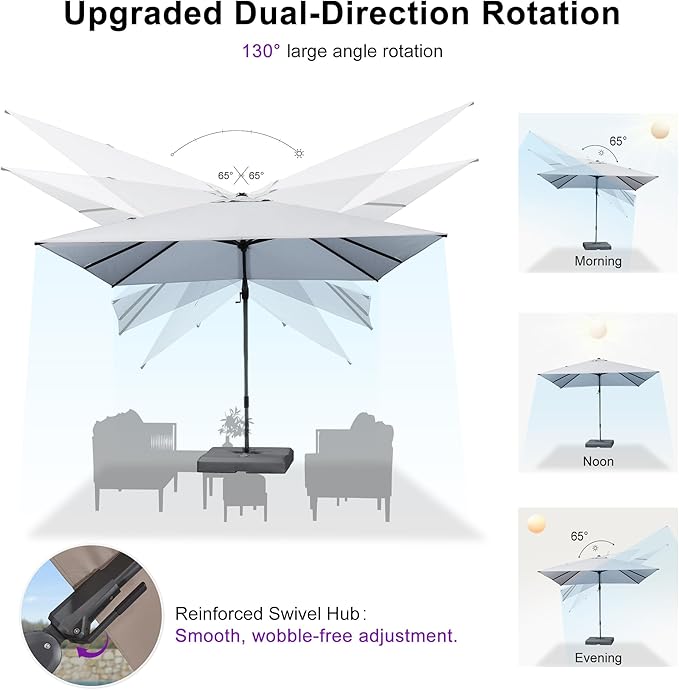 PURPLE LEAF 8' X 8' Left-right Tilting Outdoor Patio Umbrella Swivel Offset Cantilever Heavy Duty Rectangle Aluminum Umbrella with UV Resistant for Deck Pool Patio Backyard, Pebble Grey