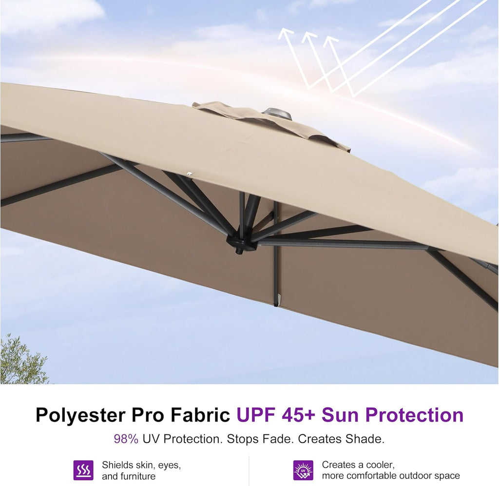 PURPLE LEAF 8 Feet Patio Umbrella Outdoor Cantilever Square Umbrella Aluminum Offset Umbrella with 360-degree Rotation for Garden Deck Pool Patio Taupe