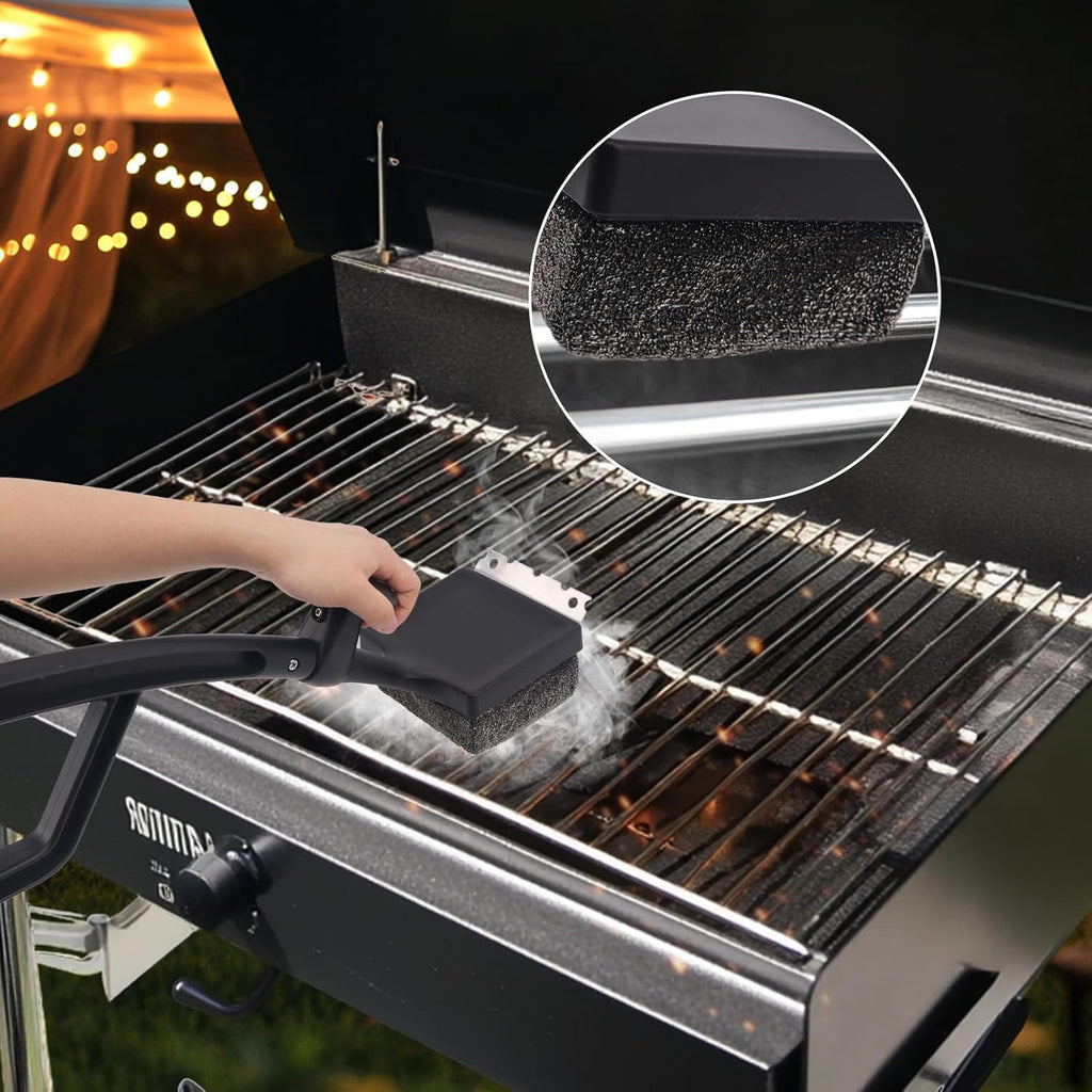Grill Brush Bristle Free, 4 in 1 Grill Brush for Outdoor Grill with Replaceable Cleaning Head, Extra Long Safe Steam Grill Cleaner Brush with Scraper for Cast Iron, Stainless-Steel Grates