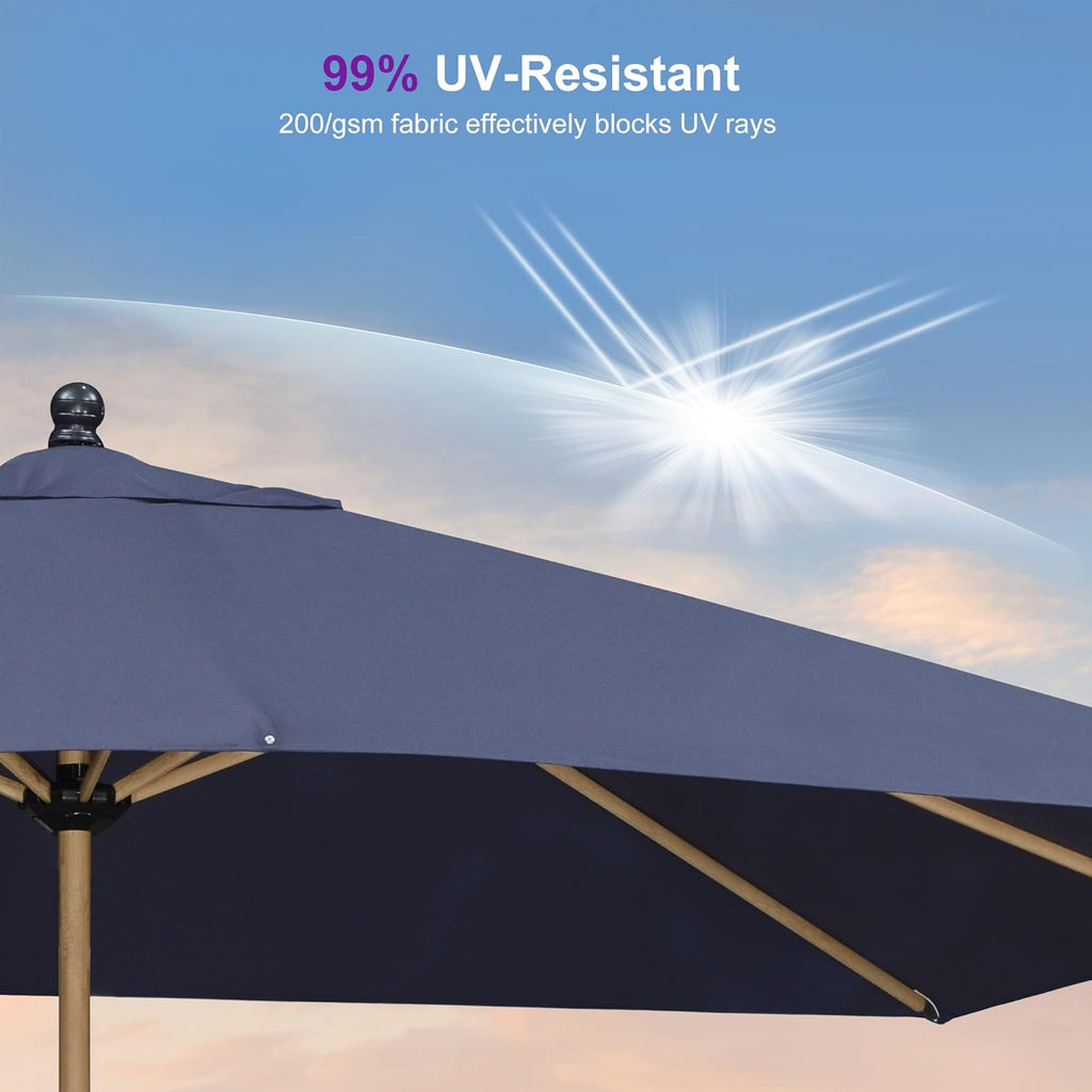 PURPLE LEAF 10' x 10' Square Patio Umbrella Outdoor Table Umbrella Aluminum Market Umbrella with 8 Sturdy Ribs & Crank Outdoor Umbrellas for Garden Deck Patio, Navy Blue