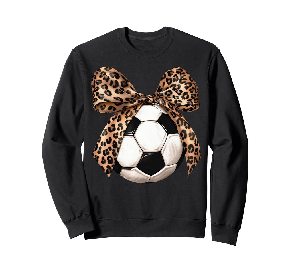 Soccer Coquette Bow Leopard Cheetah Sweatshirt - Graphic Print for Adults