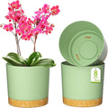 ZMTECH Plant Pots, Set of 3 8'' Self Watering Plastic Planter with Drainage Hole and Saucer, Modern Decorative Flower Pot for Indoor Outdoor House Plants, Succulents, Flowers - Green