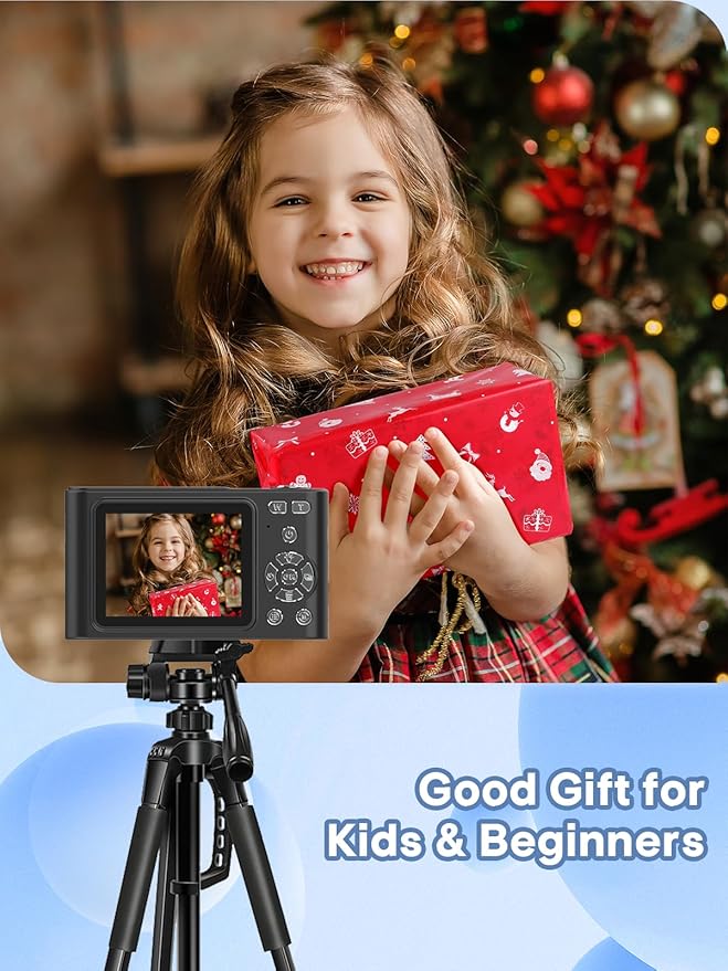 Digital Camera, 44MP Full HD 1080P Point and Shoot Camera with 64GB Card, Anti Shake 16X Zoom Compact Volg Cameras, Portable Small Camara Gift for Kids, Ages Teen Girl Boy - Black