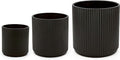 Amazon Basics Assorted Sizes Fluted Ceramic Round Planters, Set of 3, 6 inch, 8 inch, 10 inch, Black