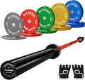 Colorful Olympic Bumper Plates, 2-inch Stainless Steel Insert, Virgin Rubber Weight Plate Set for Barbell Weight Lifting and Strength Training Home Gym