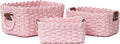 Small baskets for Organizing,Cute woven Storage basket with recycled paper rope for Shelves Bathroom,Little decorative basket,Set of 3 (Pink)