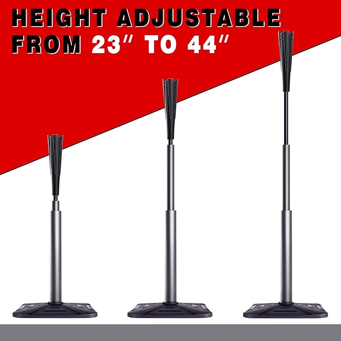4-Prongs Ball Rest Batting Tee for Baseball and Softball， 23" to 44" Adjustable Baseball Tees for Hitting，Heave Duty Base Baseball Tee （No Included The Baseball）