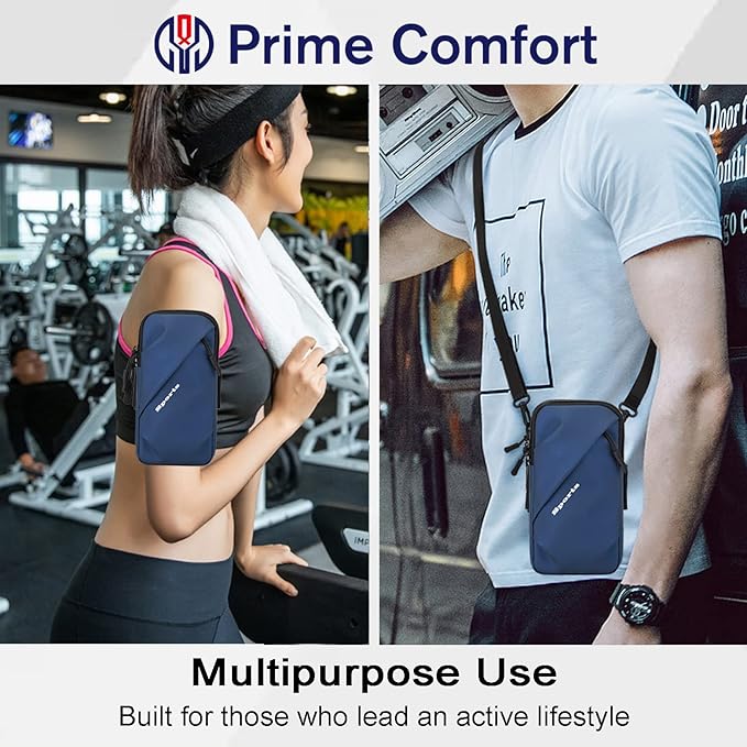 Phone Holder Arm Bands, Small Crossbody Shoulder Holsters Bag with Arm Band, Fits iPhone and All Cell Phones, Use for Running, Walking, Hiking & Biking (Plus Size,Blue)