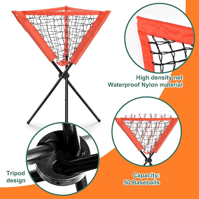 Eastgoing Heavy Duty Baseball and Softball Portable Travel Batting Tee with Baseball Ball Caddy.Easy Adjustable Height | Portable & Collapsible.Hitting Tee for Any Age Player Baseball