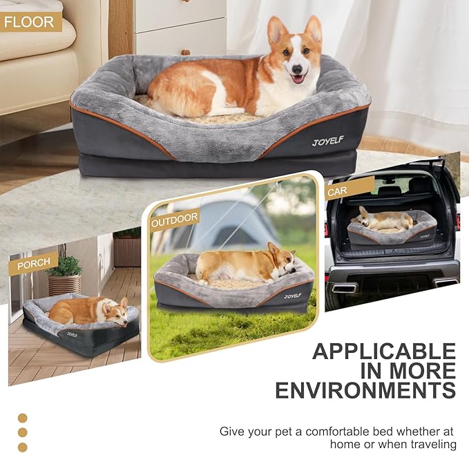JOYELF Large Memory Foam Dog Bed, Orthopedic Dog Bed & Sofa with Removable Washable Cover and Squeaker Toy as Gift