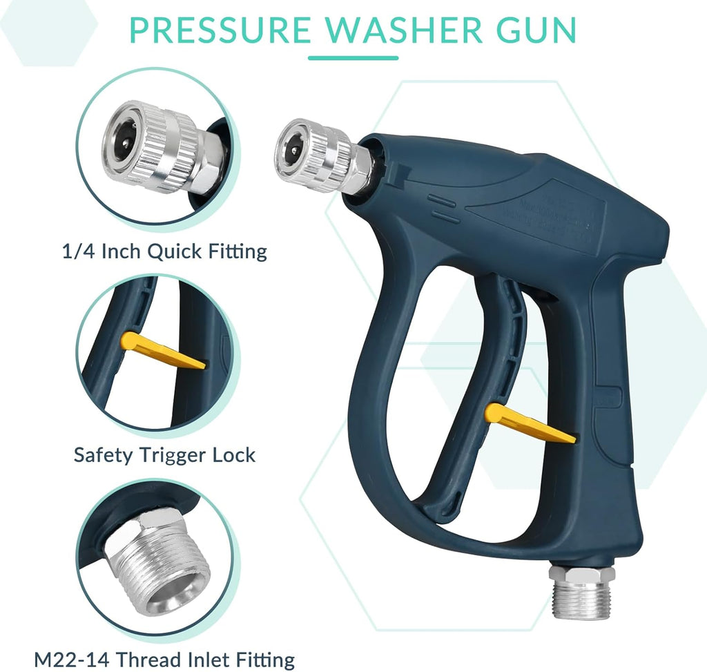 Sooprinse Short Pressure Washer Gun with Foam Cannon, High Pressure Washer Gun Snow Foam Lance with 1/4 Inch Quick Connector, 5 Nozzle Tips with Car Wash Mitt, 3000 PSI, 1 Liter