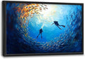 Large Ocean Diving Wall Art for Living Room, Framed Oversized Fish Wall Decor Underwater Marine Life Canvas Painting Modern Artwork for Living Room Bathroom Bedroom Office Dining Room 36"x24"