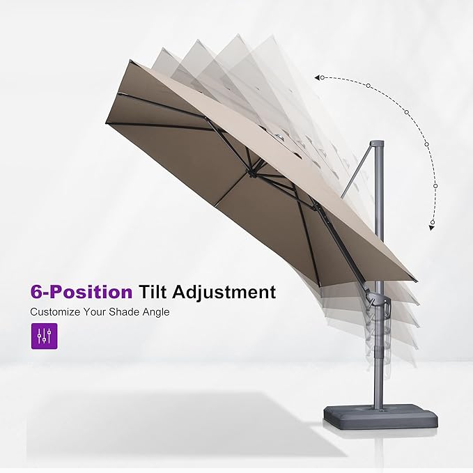 PURPLE LEAF 9 FT Cantilever Patio Umbrella Outdoor Aluminum Offset Square Umbrella with 3 Years Fade Resistance Recycled Fabric and 360-degree Rotation for Deck Pool Garden, Ash Mocha