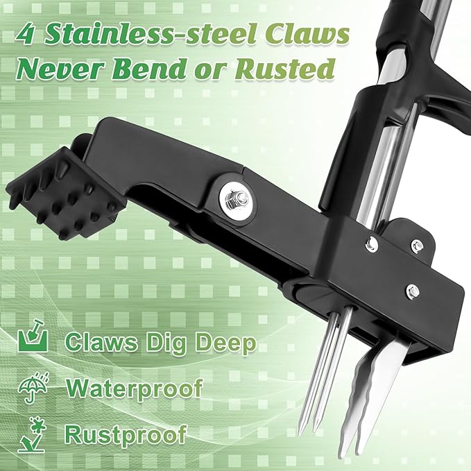 4-Claw Weed Puller Tool Stand Up Heavy Duty, 40'' Long Weeding Tool with Long Handle Stainless Steel Claws Gardening Weed Pulling Tool for Lawn and Garden