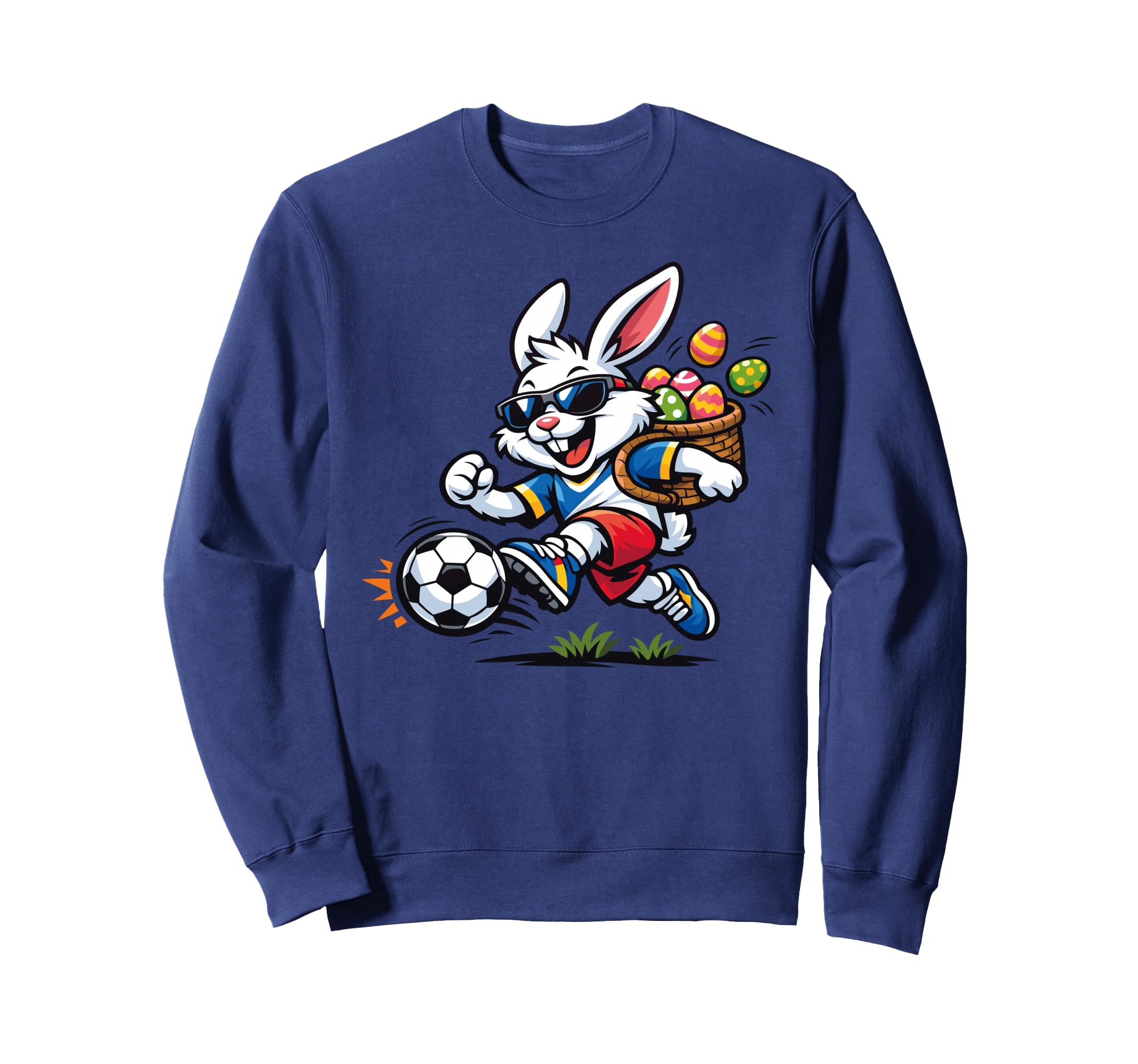 Soccer Easter Bunny Eggs Playing Soccer Sweatshirt - Graphic Print Unisex