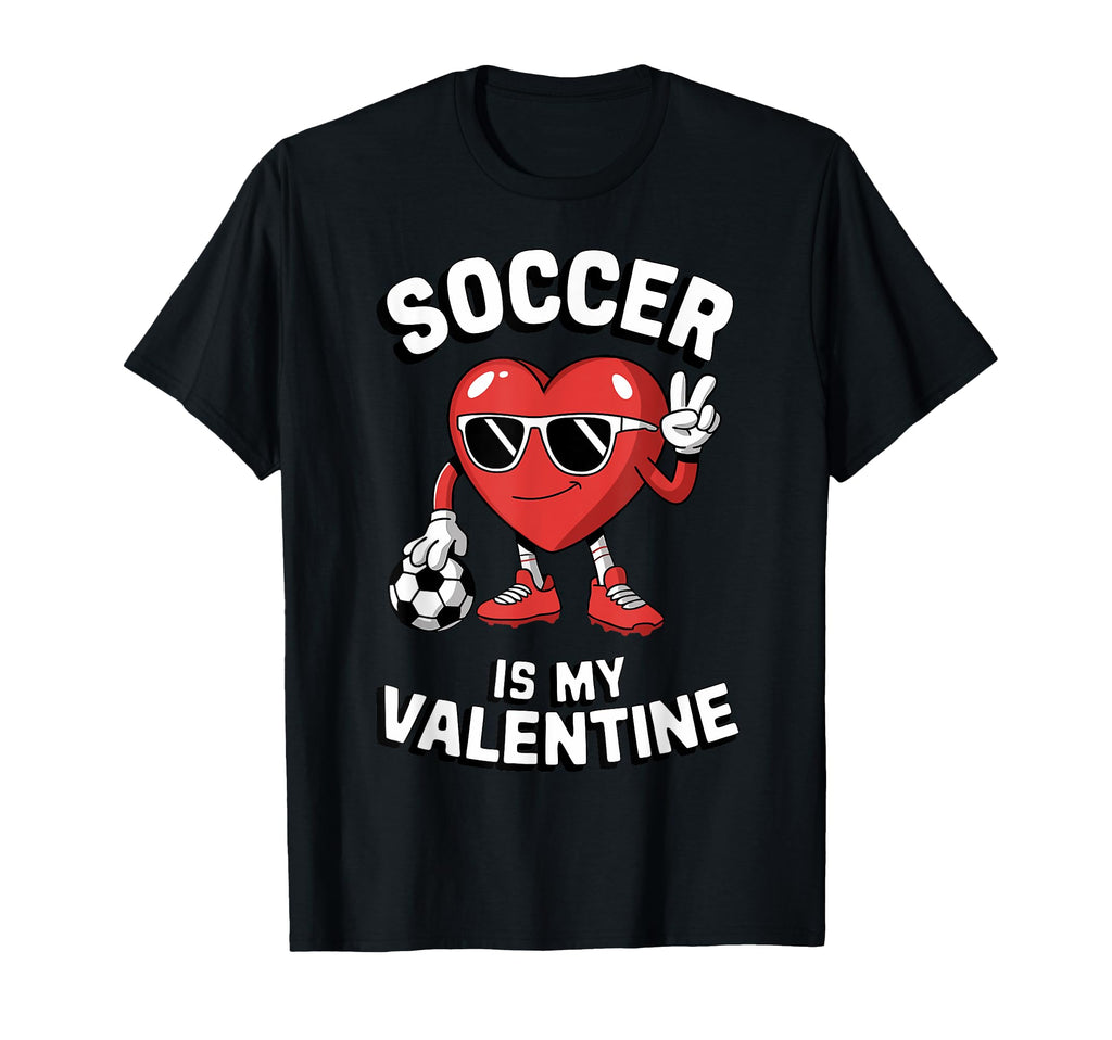 Funny Soccer Valentine Cartoon Heart T-Shirt - Unique Graphic Unisex